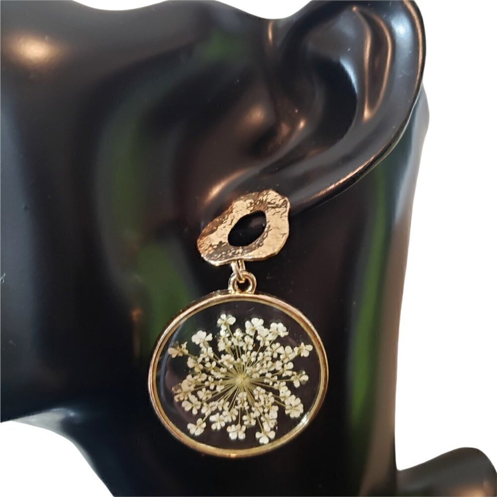 Womens Natural White Flowers Acetate Circle Casual Party Drop Dangle Earrings